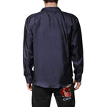 Dolce & Gabbana Dark Blue Silk Double Breasted Shirt TSH90177-43