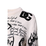 Dolce & Gabbana White Black Logo Print Women Pullover Sweater THS90373-40