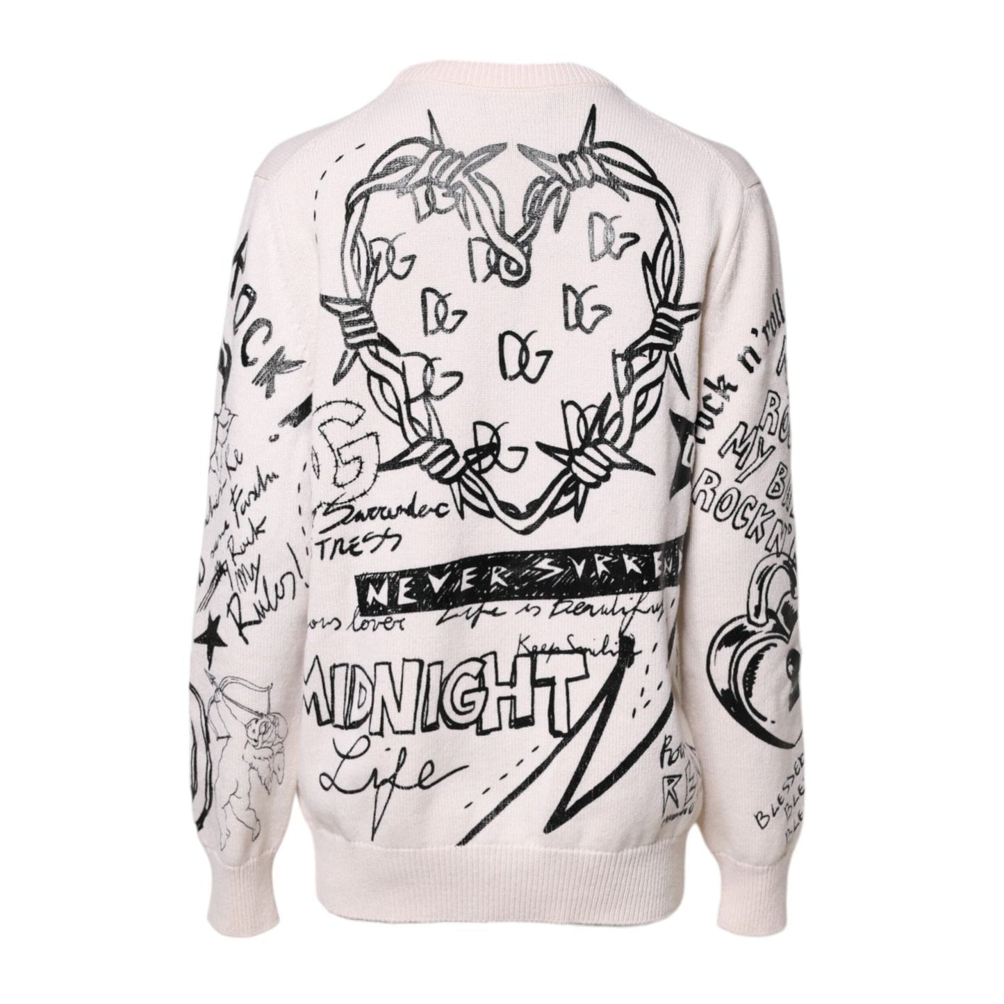 Dolce & Gabbana White Black Logo Print Women Pullover Sweater THS90373-40