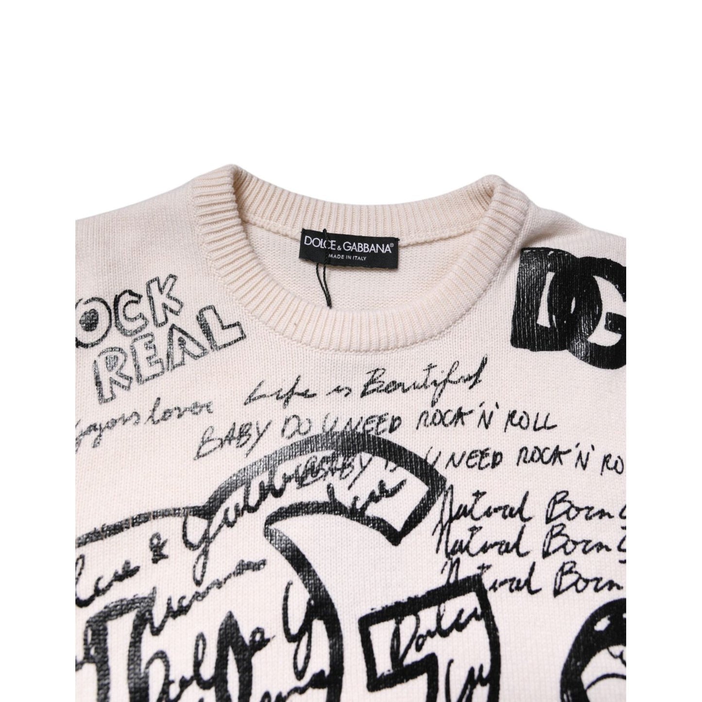 Dolce & Gabbana White Black Logo Print Women Pullover Sweater THS90373-40