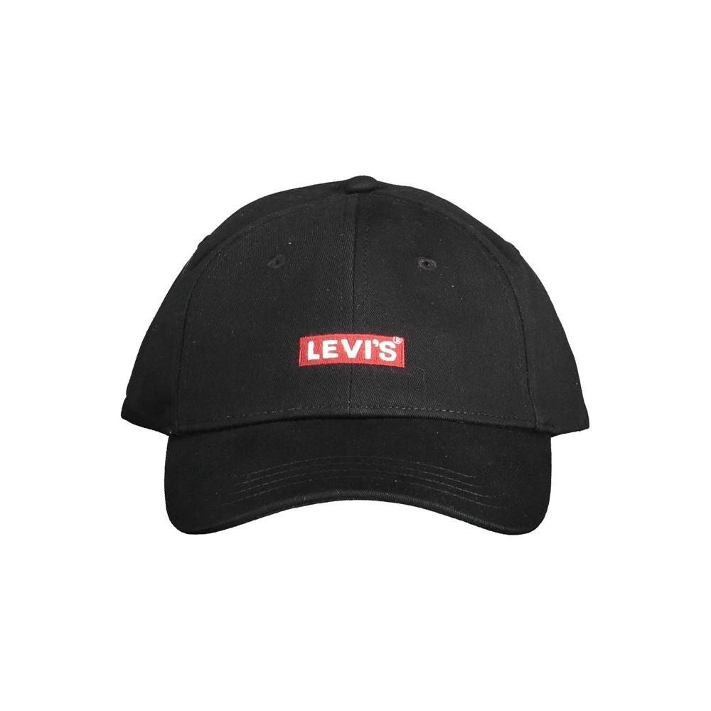 Levi's black cotton men's cap with red logo embroidery, sleek design, and sun visor for urban style and comfort.