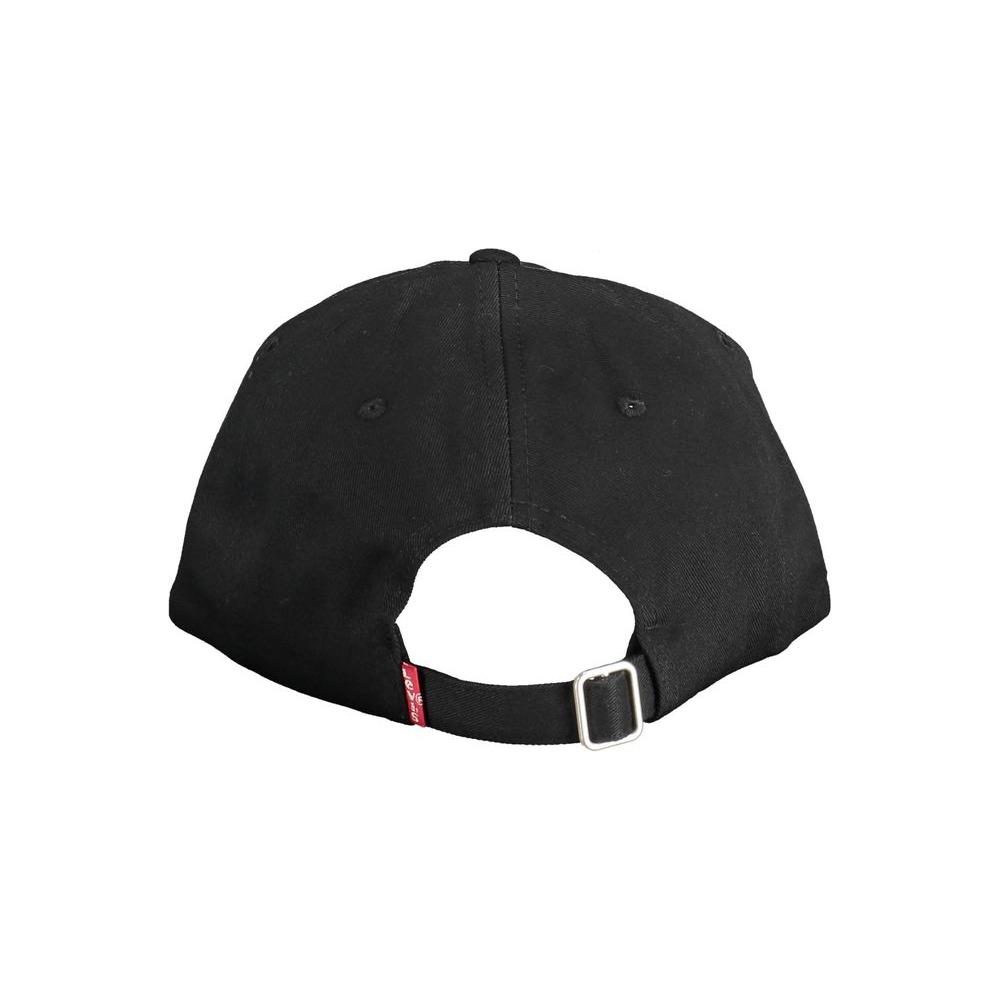 Back view of Levi's black cotton cap with adjustable strap and iconic logo, highlighting craftsmanship and urban style.