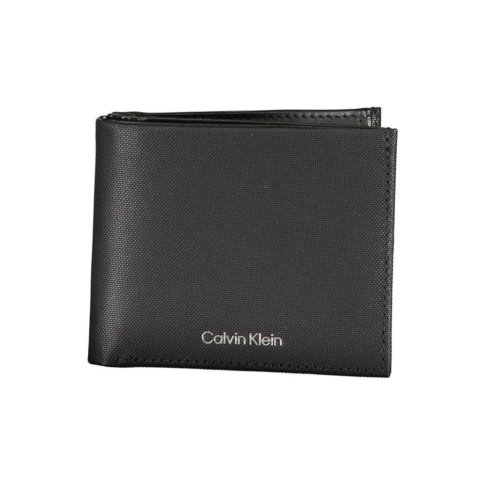 Calvin Klein elegant black leather wallet with RFID block, crafted from 100% leather for security and style.