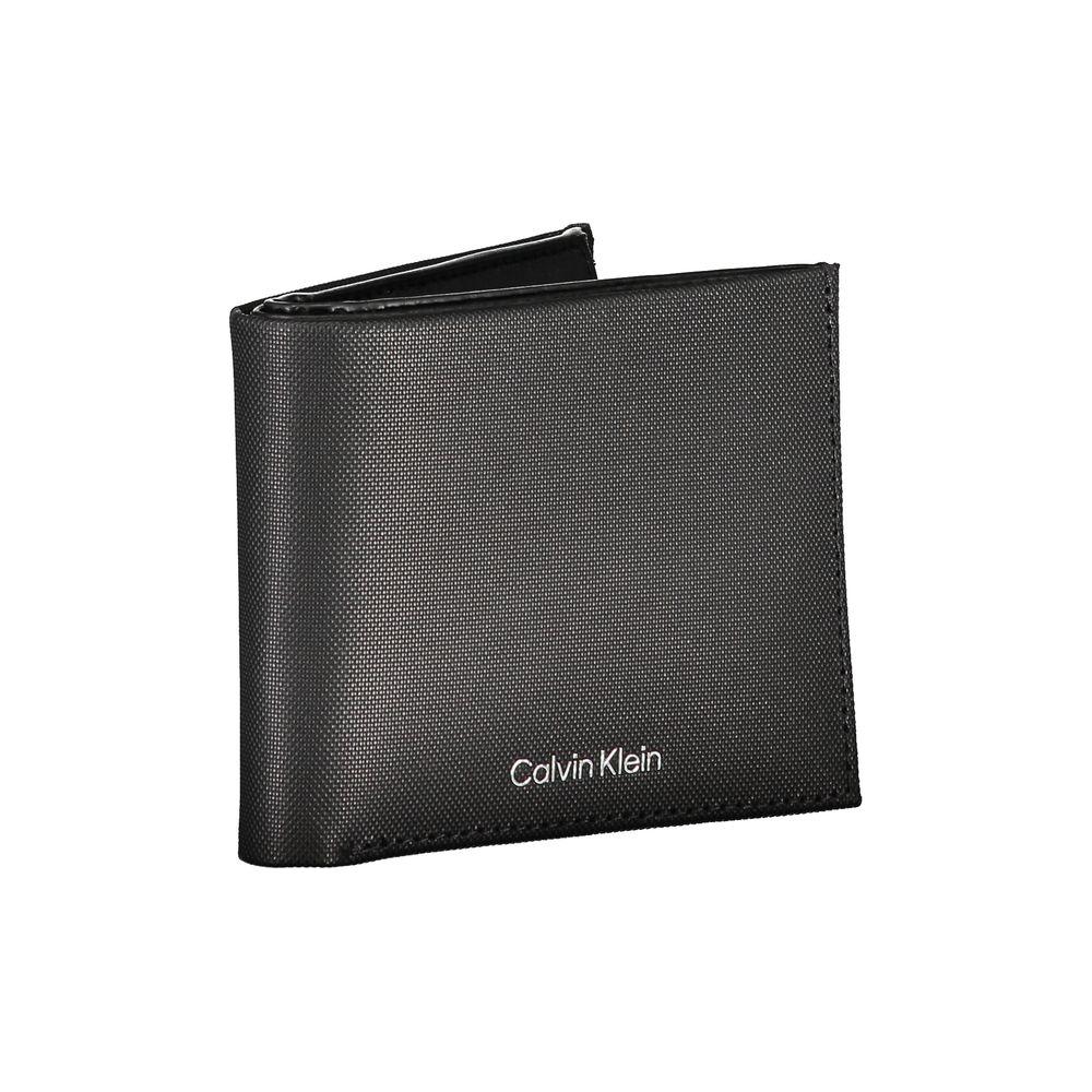 Calvin Klein black leather wallet with RFID block, 100% leather, elegant design for men.
