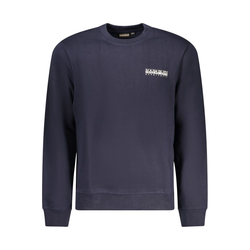 Napapijri blue cotton sweatshirt, regular fit with long sleeves, crew neck, printed logo on chest, men's casual wear.