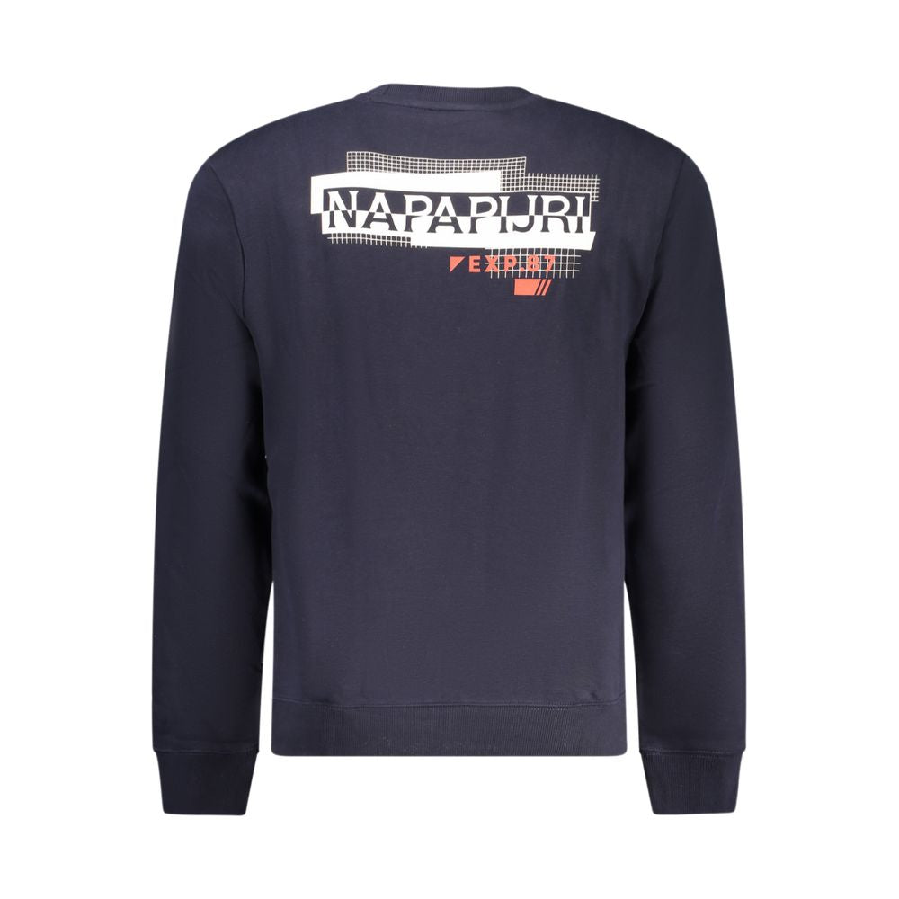 Napapijri blue cotton sweatshirt, long sleeve, regular fit, crew neck, with logo print on back.