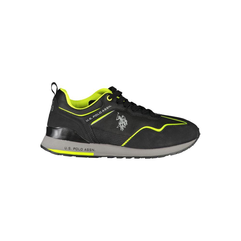 U.S. POLO ASSN. black lace-up sneakers with logo and neon accents, offering sporty style and comfort.