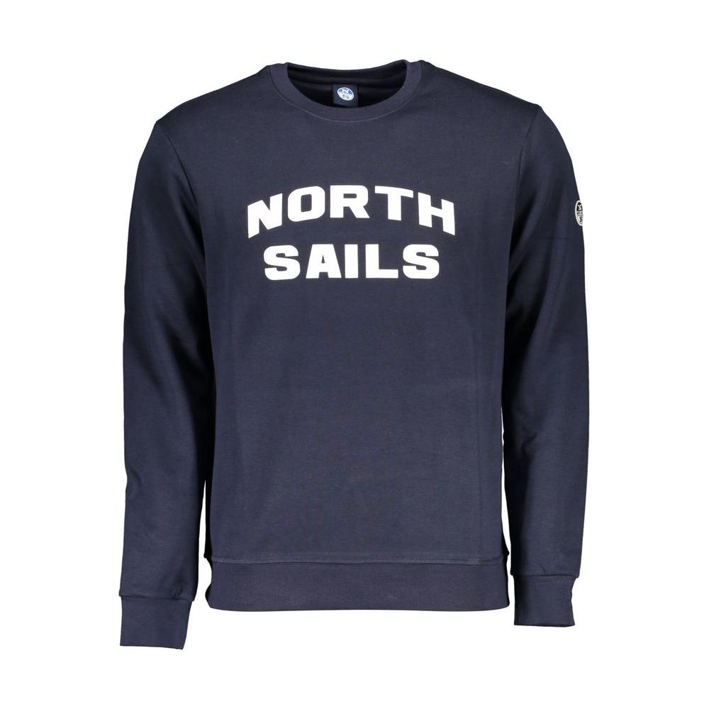 North Sails blue cotton men's sweater with logo, long-sleeved, round neck design, 80% cotton, 20% polyester, stylish and durable.