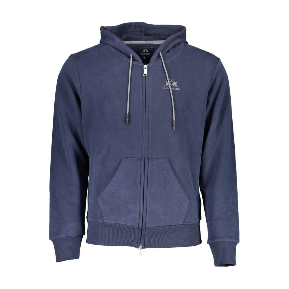 La Martina Elegant Blue Hooded Sweatshirt with Zip Detail La Martina Dark Slate Gray