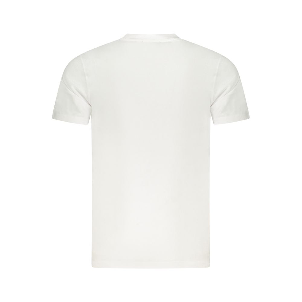 Back view of Cavalli Class white cotton men's T-shirt with crew neck and short sleeves showcasing minimalist design.