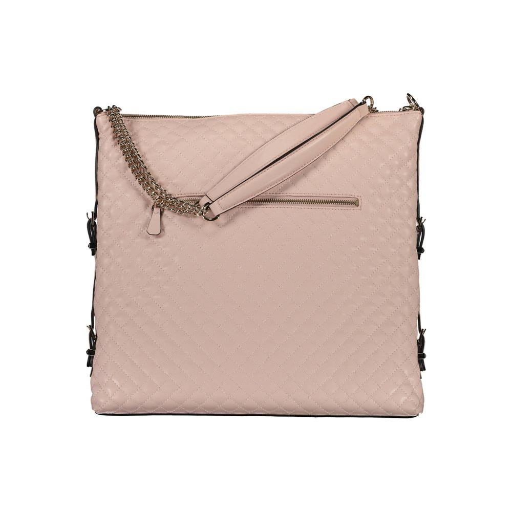 Guess Jeans pink polyethylene handbag with chain shoulder handles and external pocket for women, stylish and practical accessory.