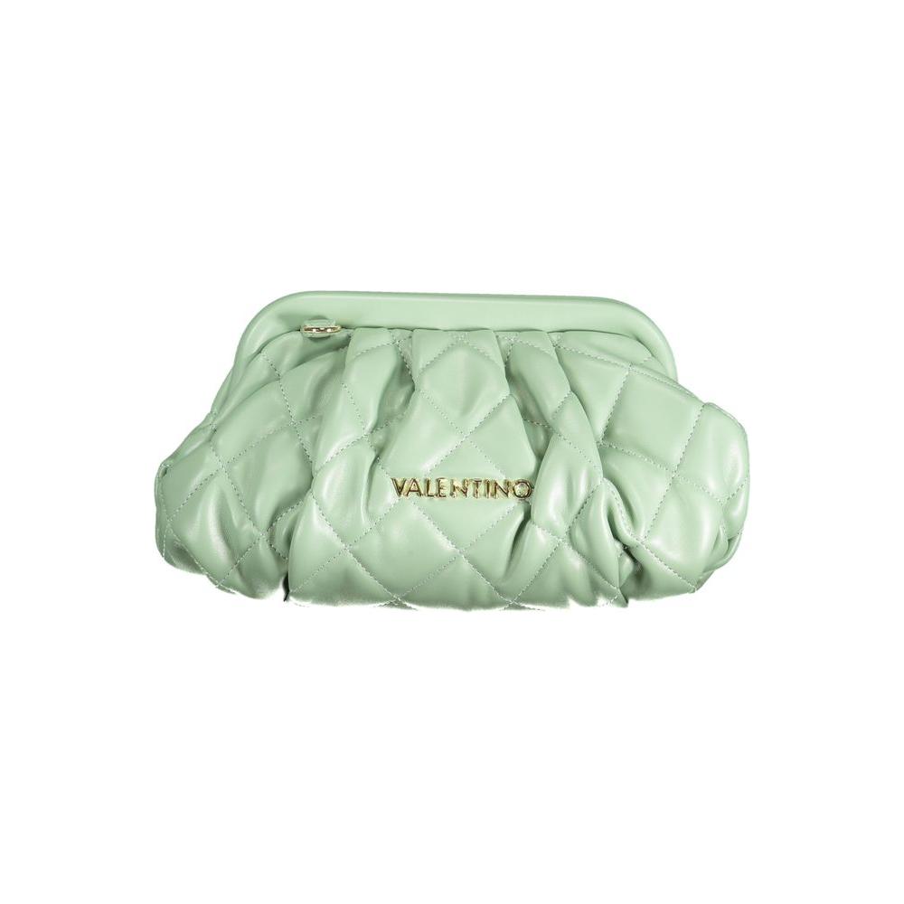 Valentino green polyethylene handbag with quilted design, adjustable strap, internal pockets, snap closure, and logo detailing.