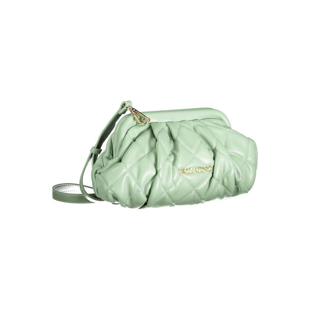 Valentino Bags green polyethylene handbag with adjustable strap, internal pockets, logo, and snap closure.