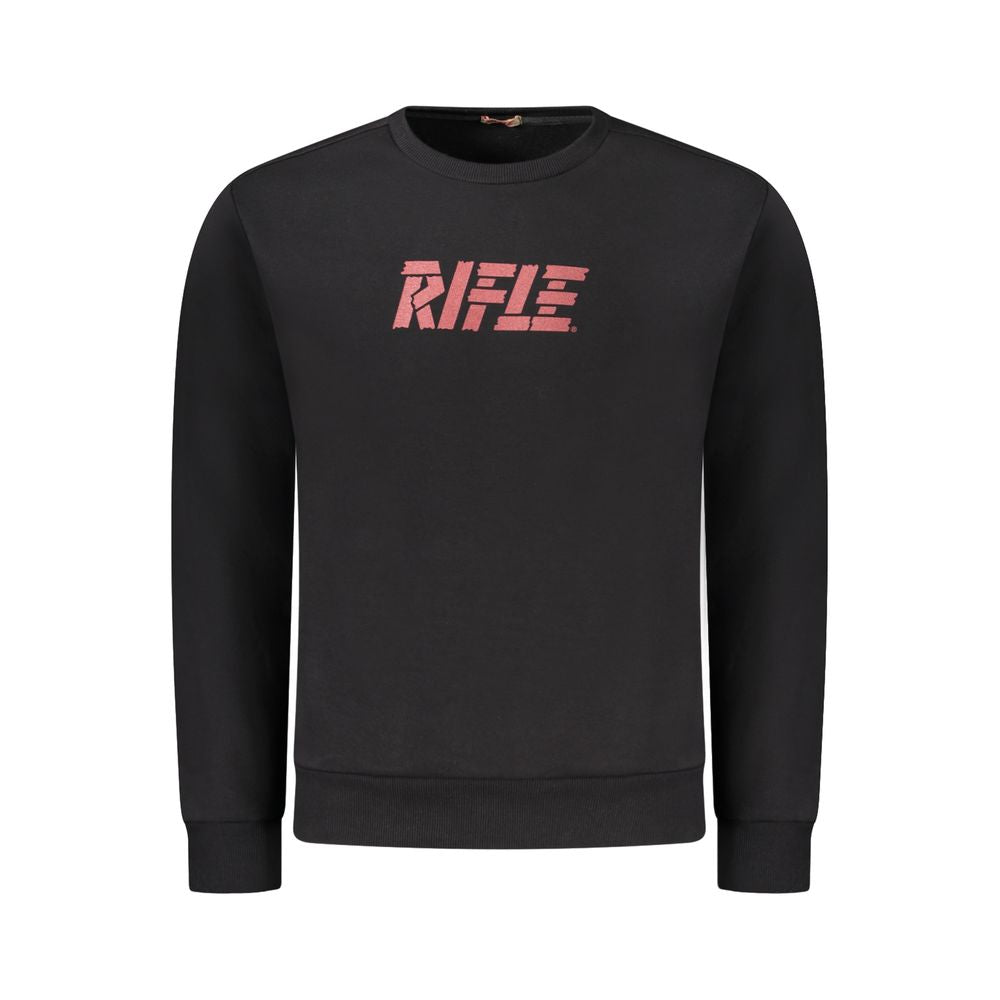 Rifle black cotton men's sweater with distinctive print and logo, crew neck sweatshirt blending comfort and style.