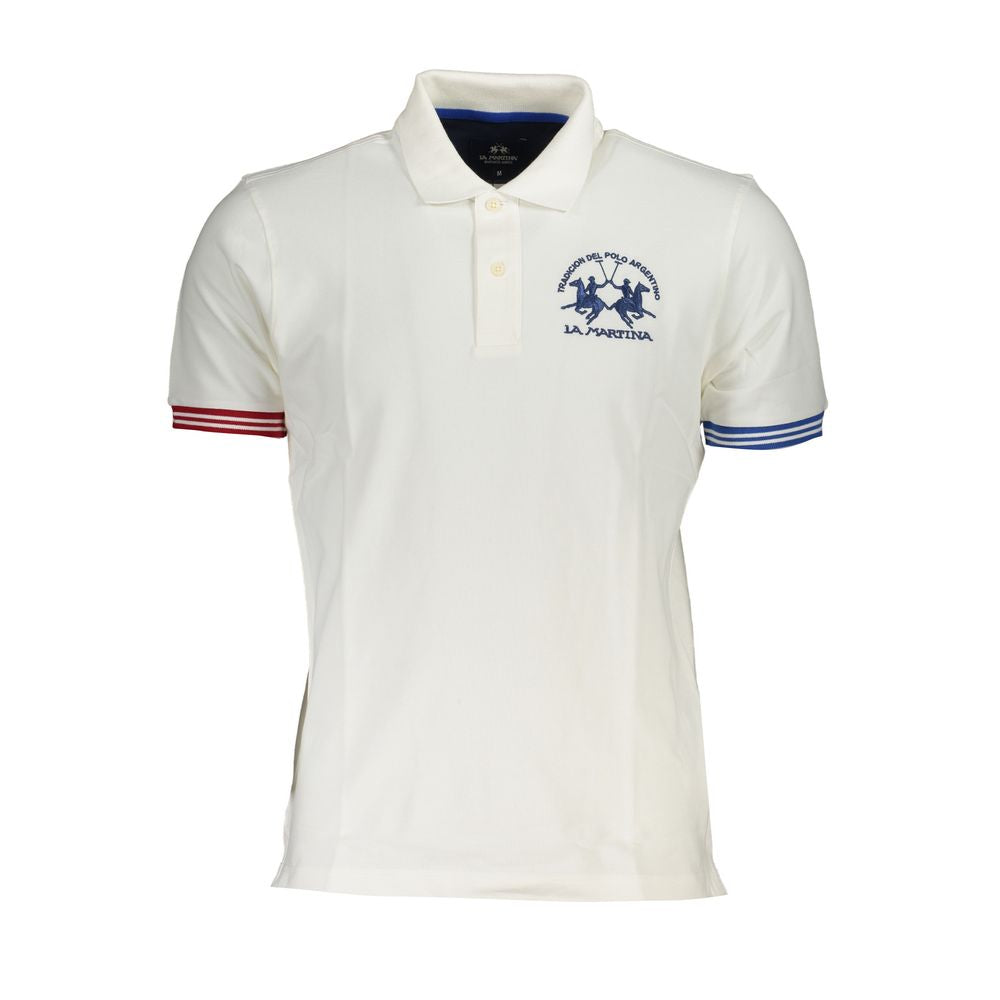 La Martina Elegant White Polo with Contrast Details La Martina Light Gray