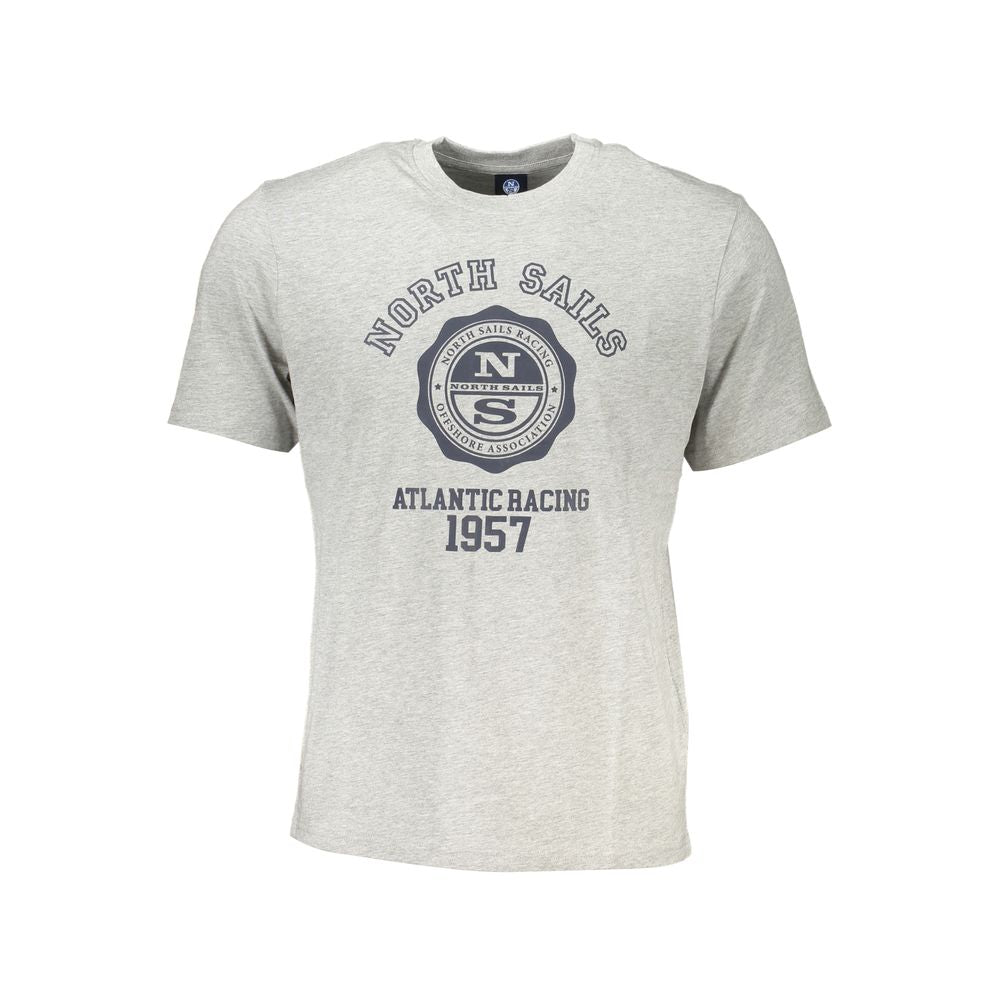 North Sails gray cotton T-shirt with short sleeves, crew neck, and 1957 Atlantic Racing logo print.