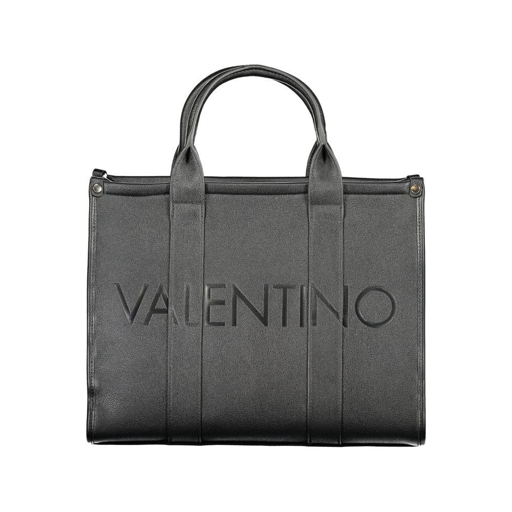 Valentino black polyethylene handbag with handles, adjustable straps, internal pockets, zip closure, and logo. Recycled materials.