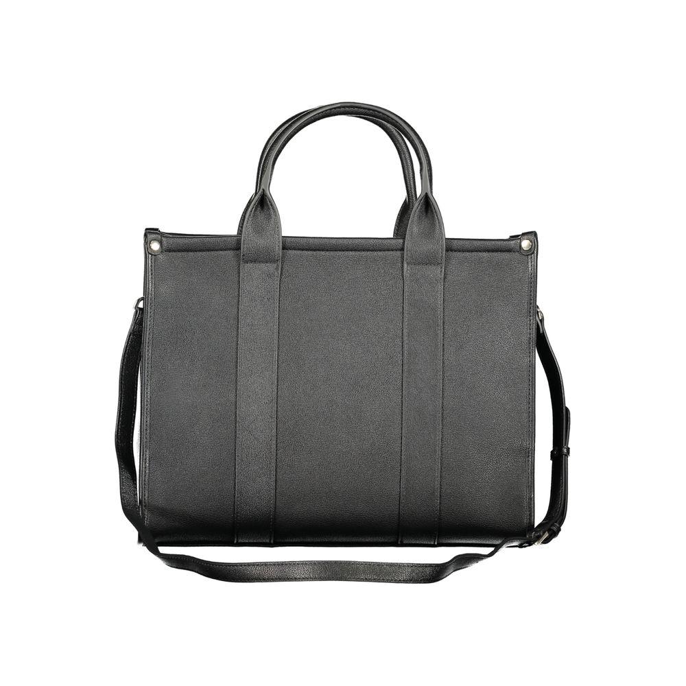 Valentino Bags black polyethylene handbag with two handles, adjustable shoulder straps, internal pockets, and zip closure.