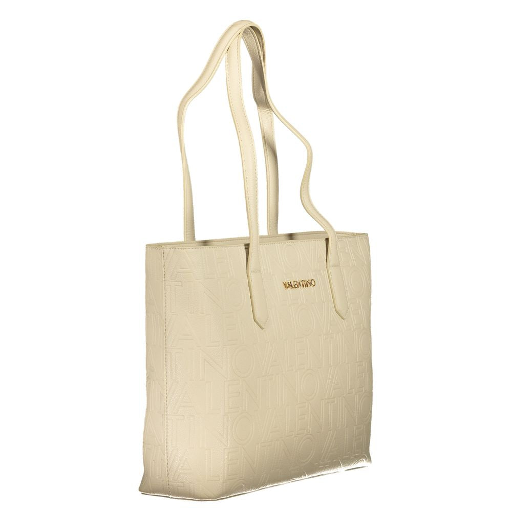 Valentino Beige Polyethylene Handbag with Two Handles, Zip Closure, and Contrasting Details