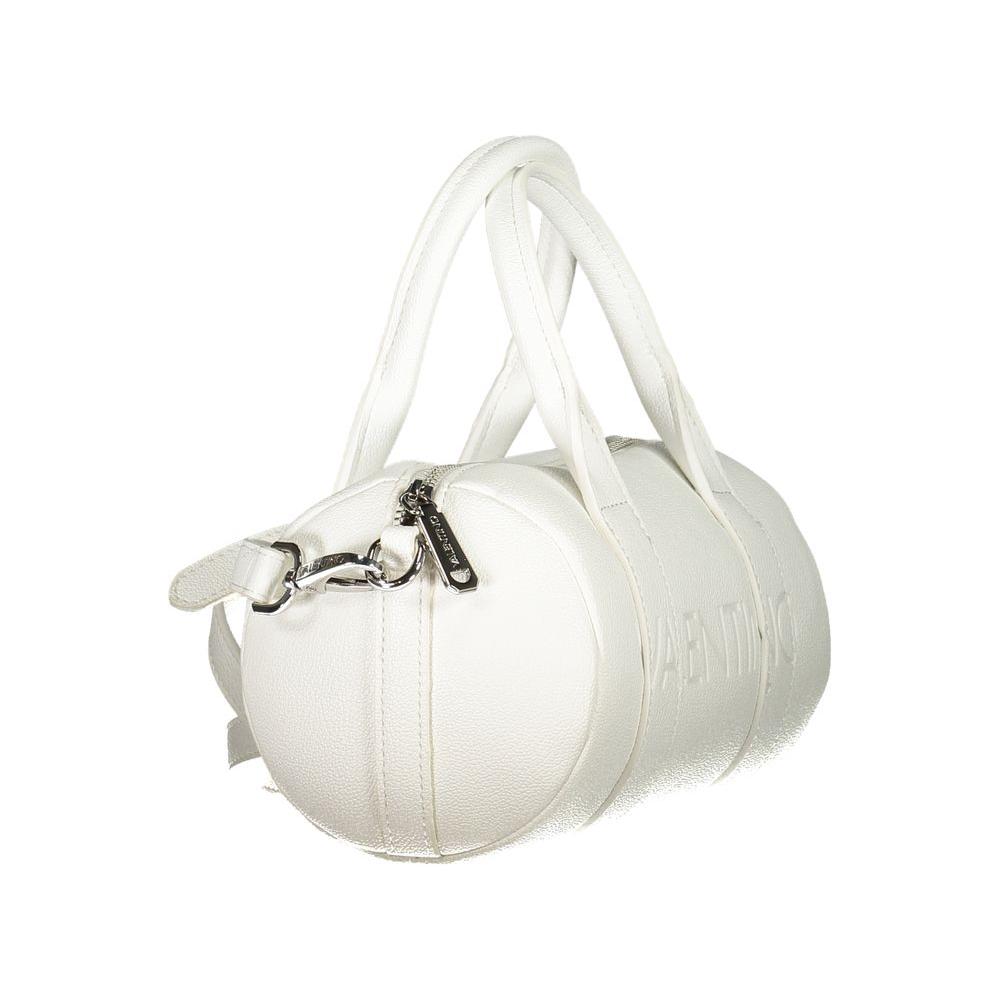 Valentino Bags white polyethylene handbag with dual handles, adjustable straps, and zip closure featuring logo and internal pockets.