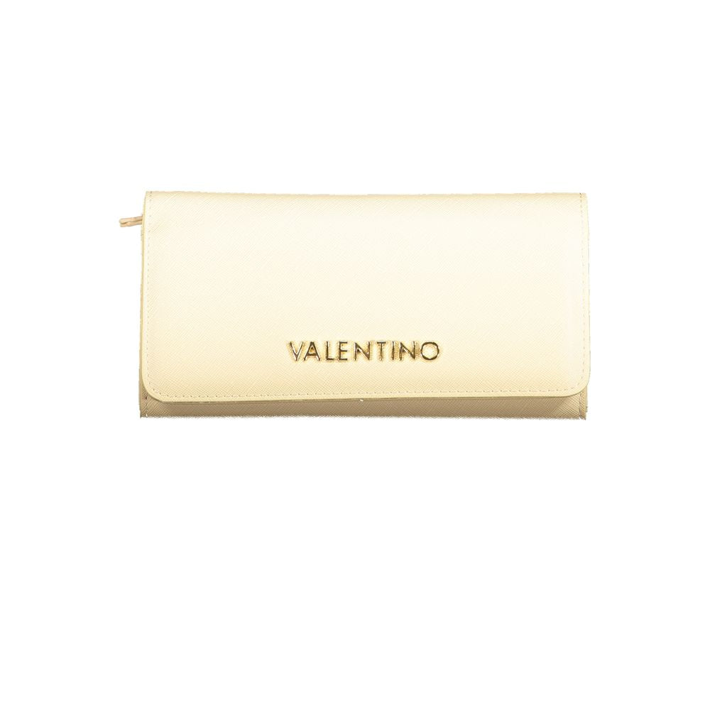 Valentino beige polyethylene wallet with 3 compartments, coin purse, card spaces, zip, automatic closure, and logo.