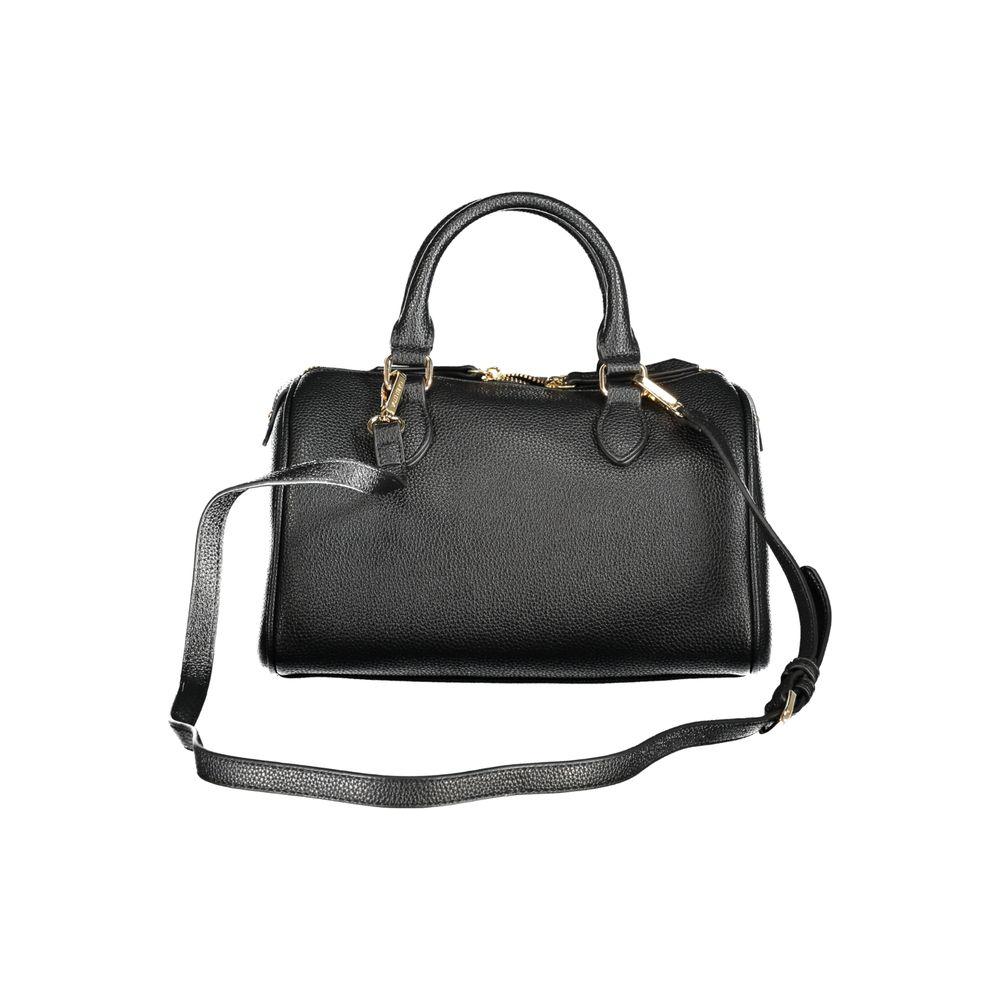 Valentino Bags black polyethylene women handbag with two handles and detachable shoulder strap, showcasing elegance and functionality.