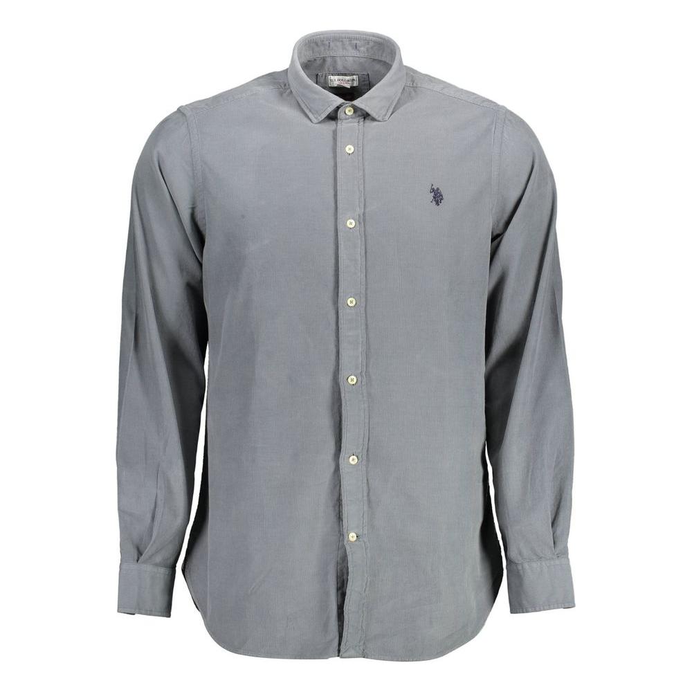 U.S. POLO ASSN. blue cotton men's shirt with French collar and button cuffs, perfect for smart-casual occasions.