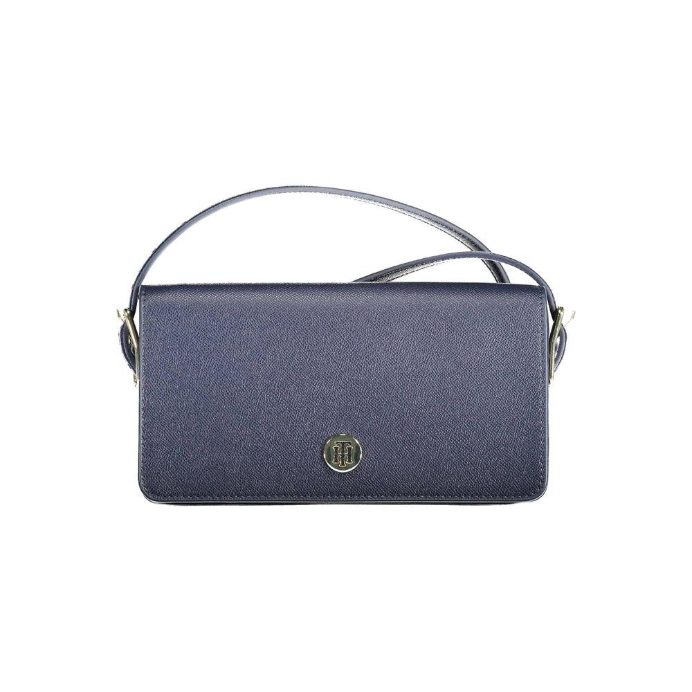 Tommy Hilfiger blue polyethylene women's handbag with adjustable strap and exterior pocket. Stylish and functional design.