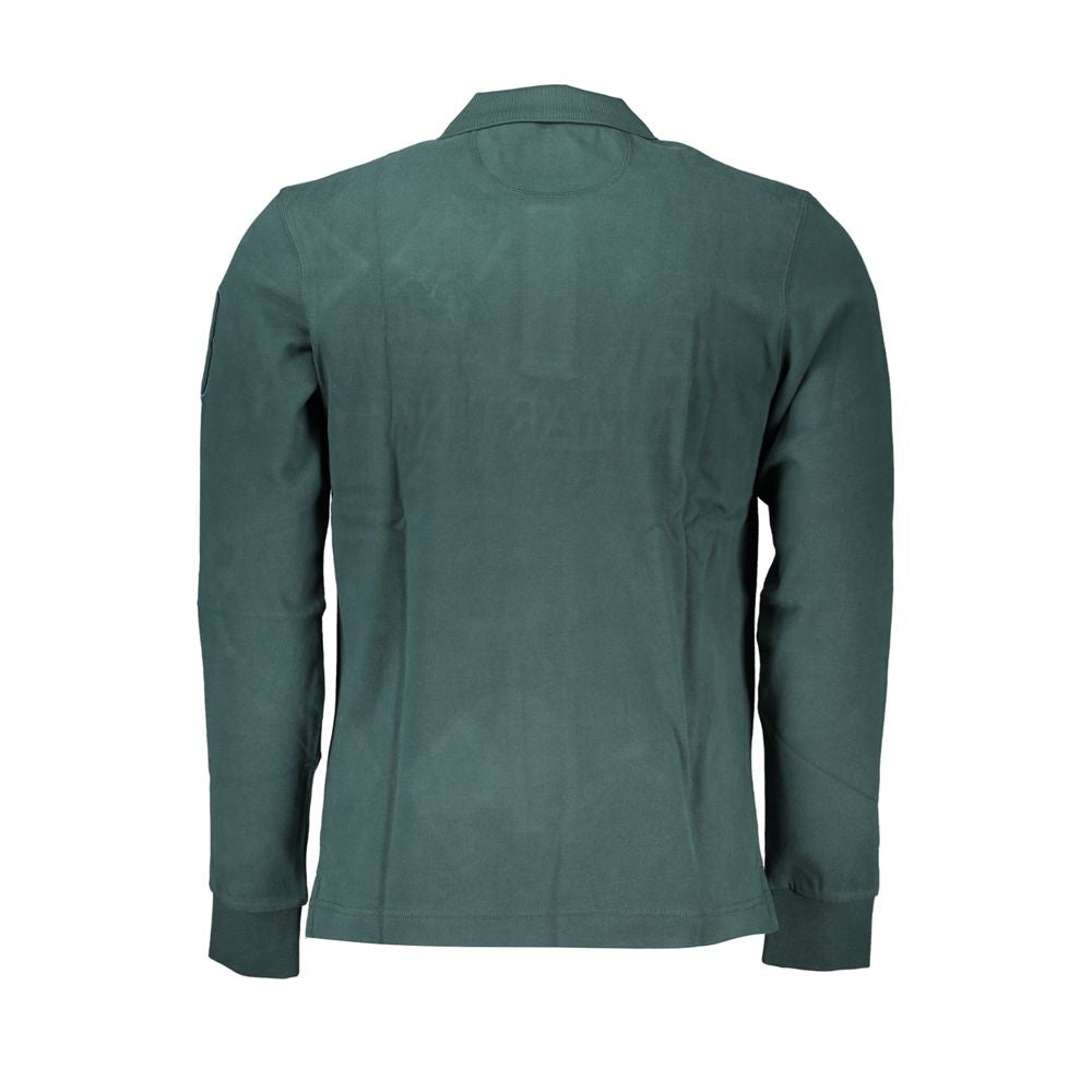 Back view of La Martina Classic Green Polo Shirt with embroidery, showcasing premium 100% cotton and two-button placket for casual style.