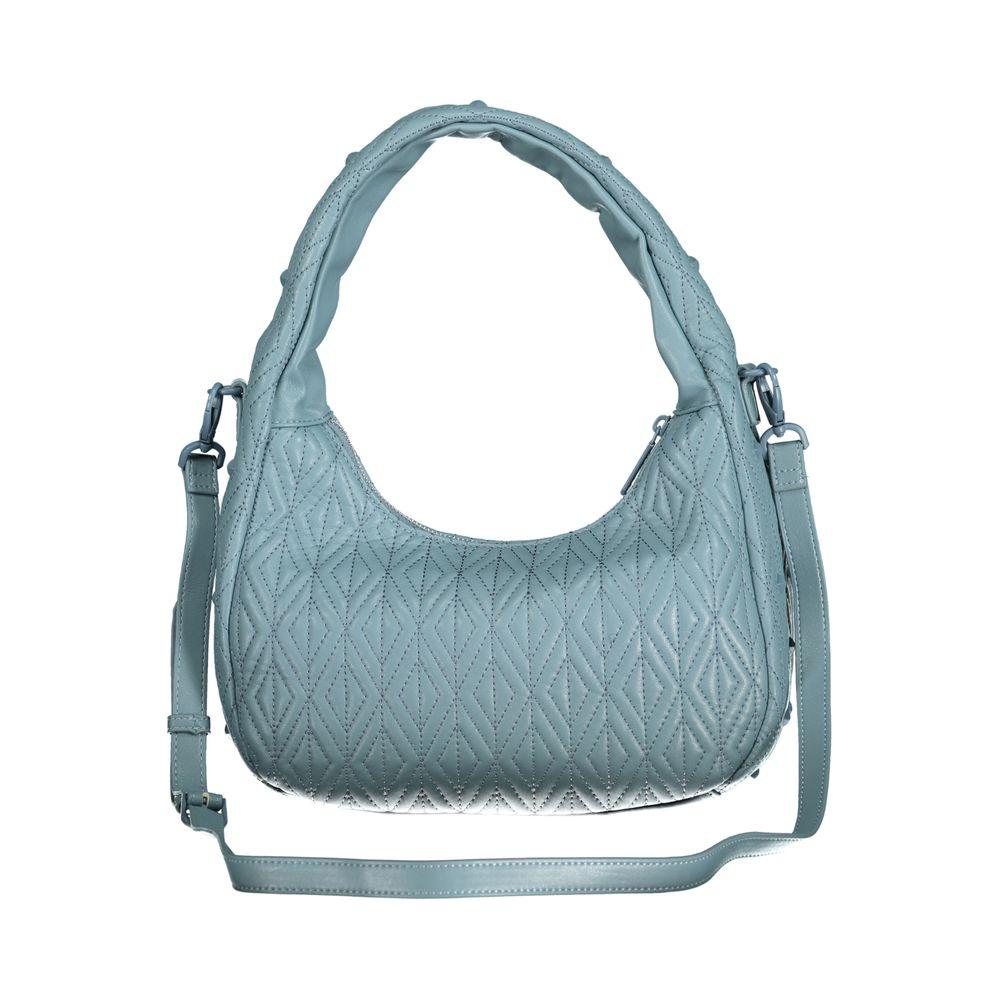 Valentino Bags blue polyethylene women’s handbag with adjustable strap and zip closure, featuring bold contrasting details.