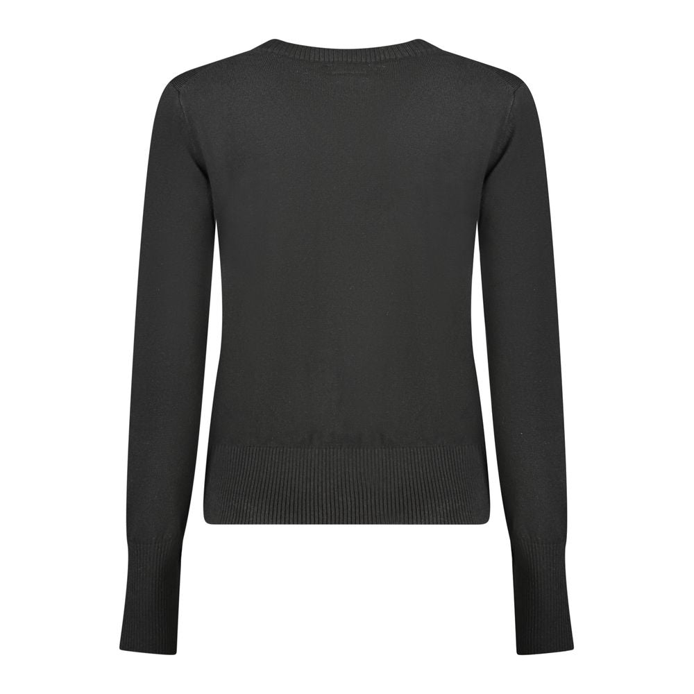 Back view of black Guess Jeans women's polyester sweater showcasing long sleeves and chic design.