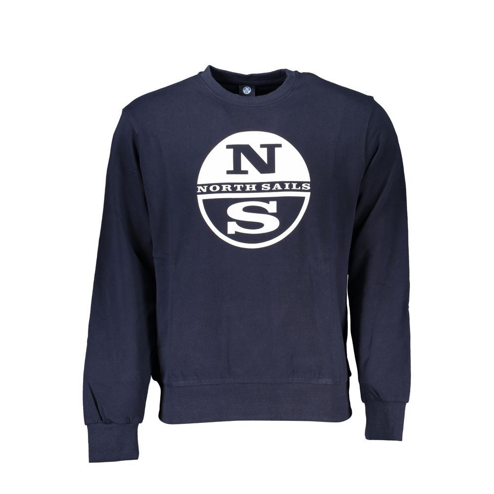 North Sails blue cotton sweatshirt with long sleeves, crew neck, and logo print, ideal for casual wear.