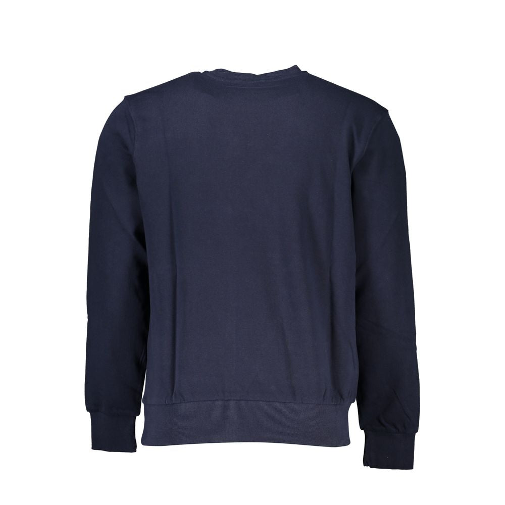 Back view of North Sails blue cotton sweater, long-sleeved, brushed fabric, with crew neck and logo detail.