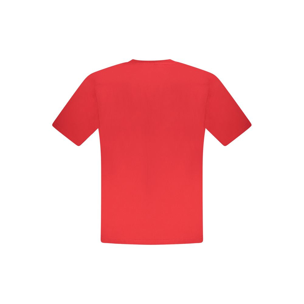 Back view of North Sails red cotton men's T-shirt, short sleeves, crew neck, featuring a statement logo and breathable comfort.