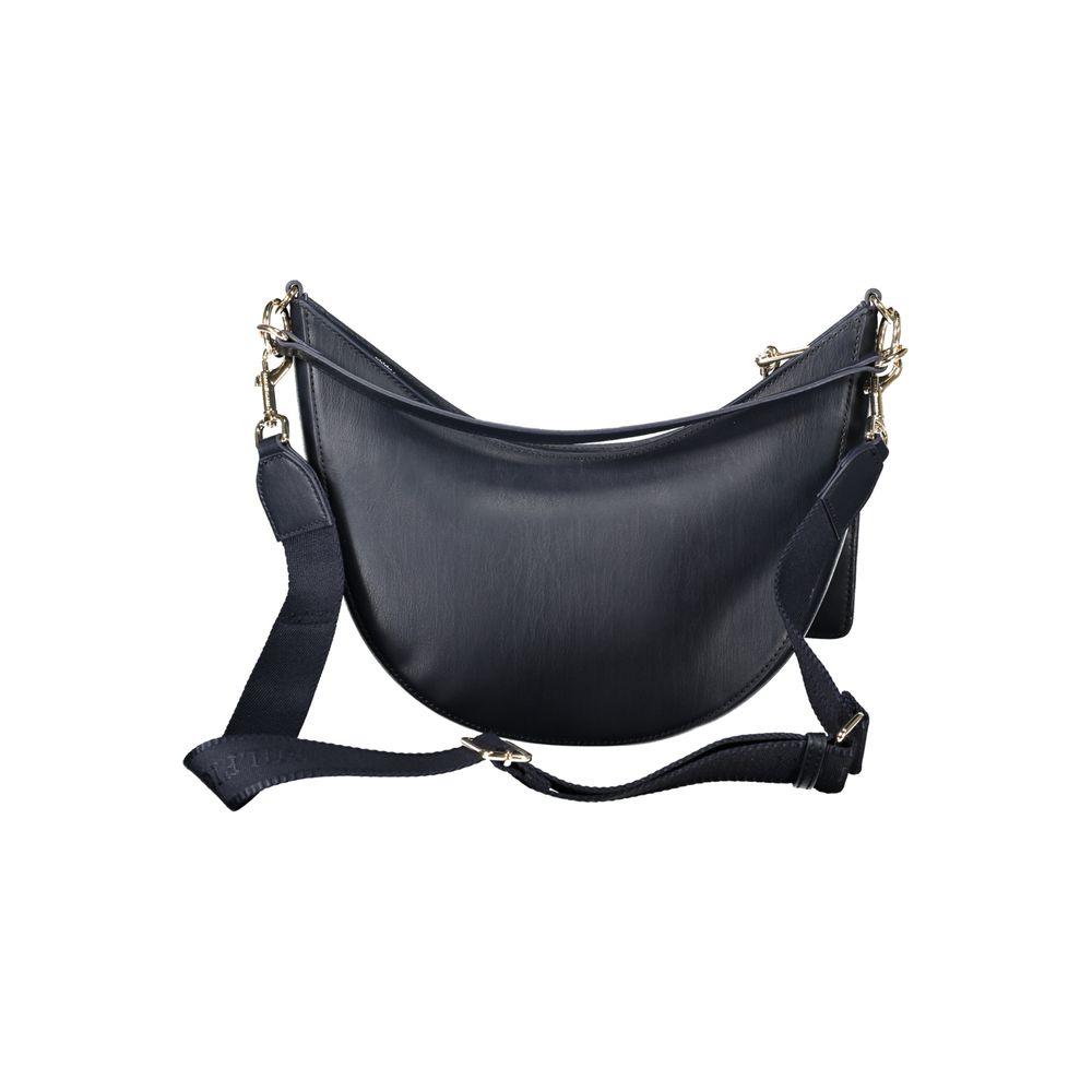 Tommy Hilfiger blue polyethylene women's handbag with adjustable strap and detachable coin purse, showcasing elegant design.