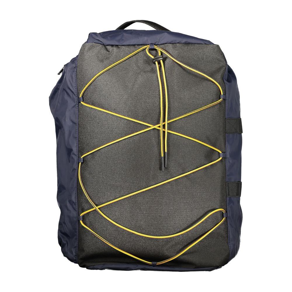 K-WAY blue polyester sports bag convertible to backpack, featuring one shoulder and multiple pockets, with contrast details.