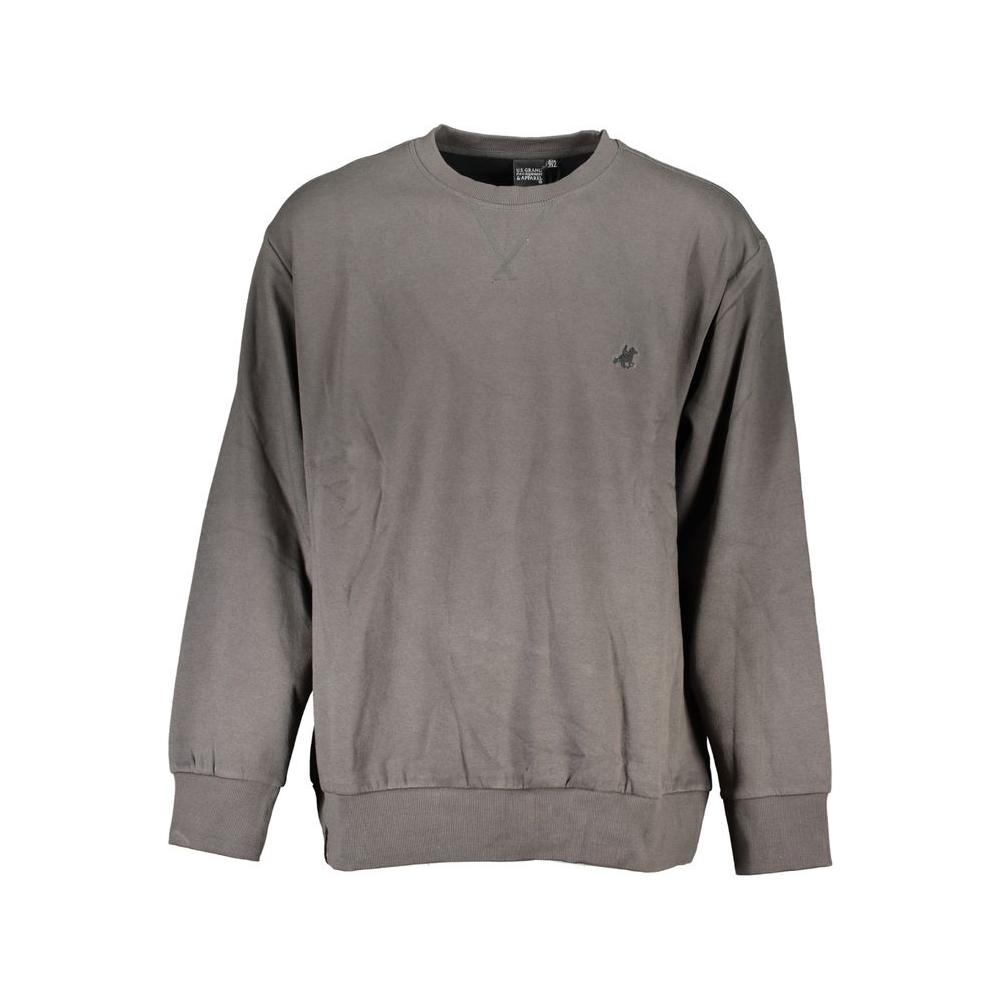 U.S. Grand Polo gray cotton mens sweater with long sleeves, crew neck, and embroidered logo, offering stylish comfort.