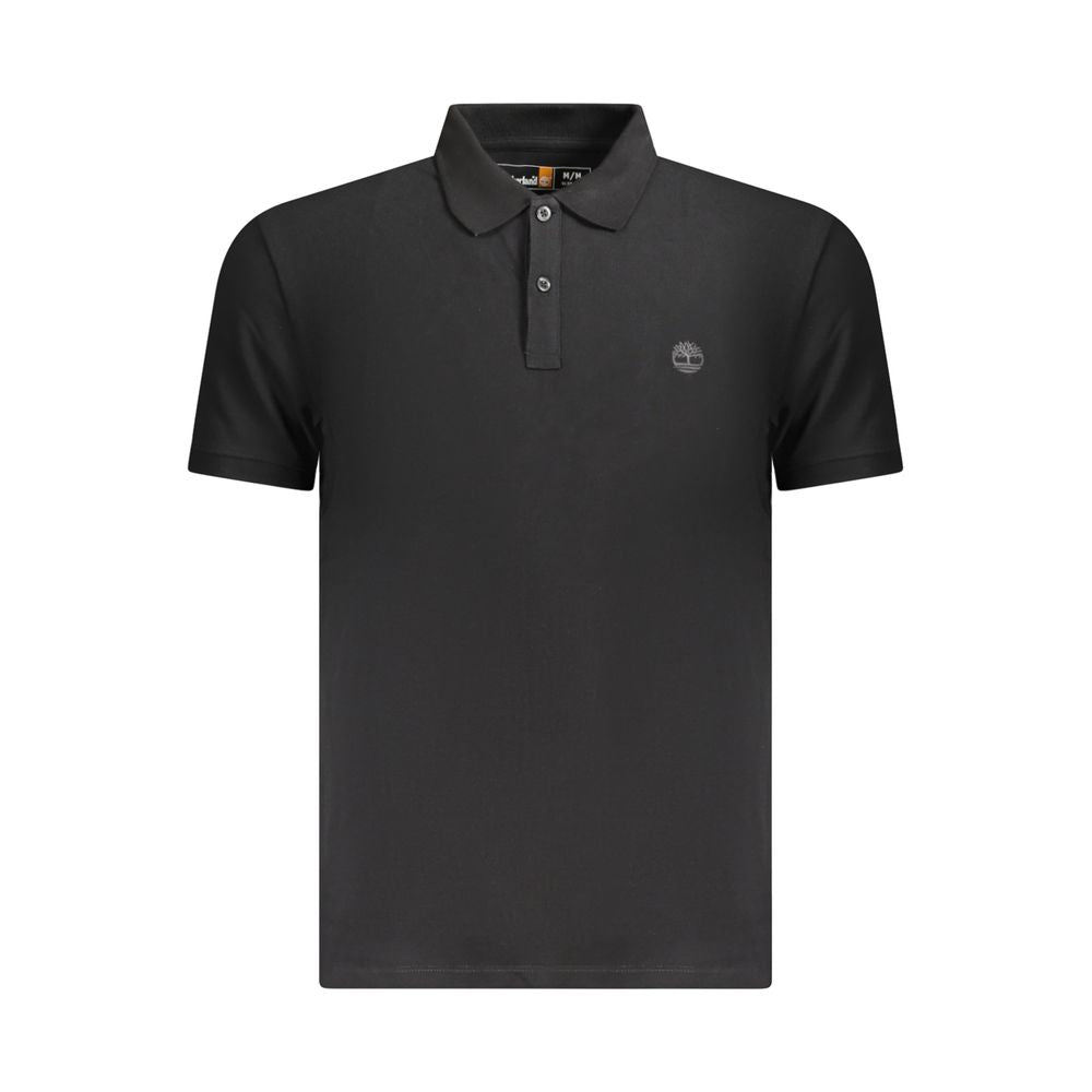 Timberland black cotton men's slim-fit polo shirt with iconic embroidery logo and two-button placket.