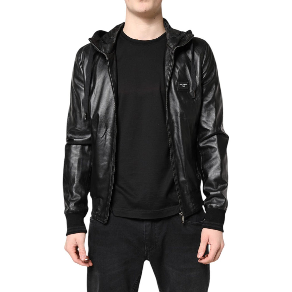 Dolce & Gabbana Black Lambskin Leather Full Zip Biker Jacket