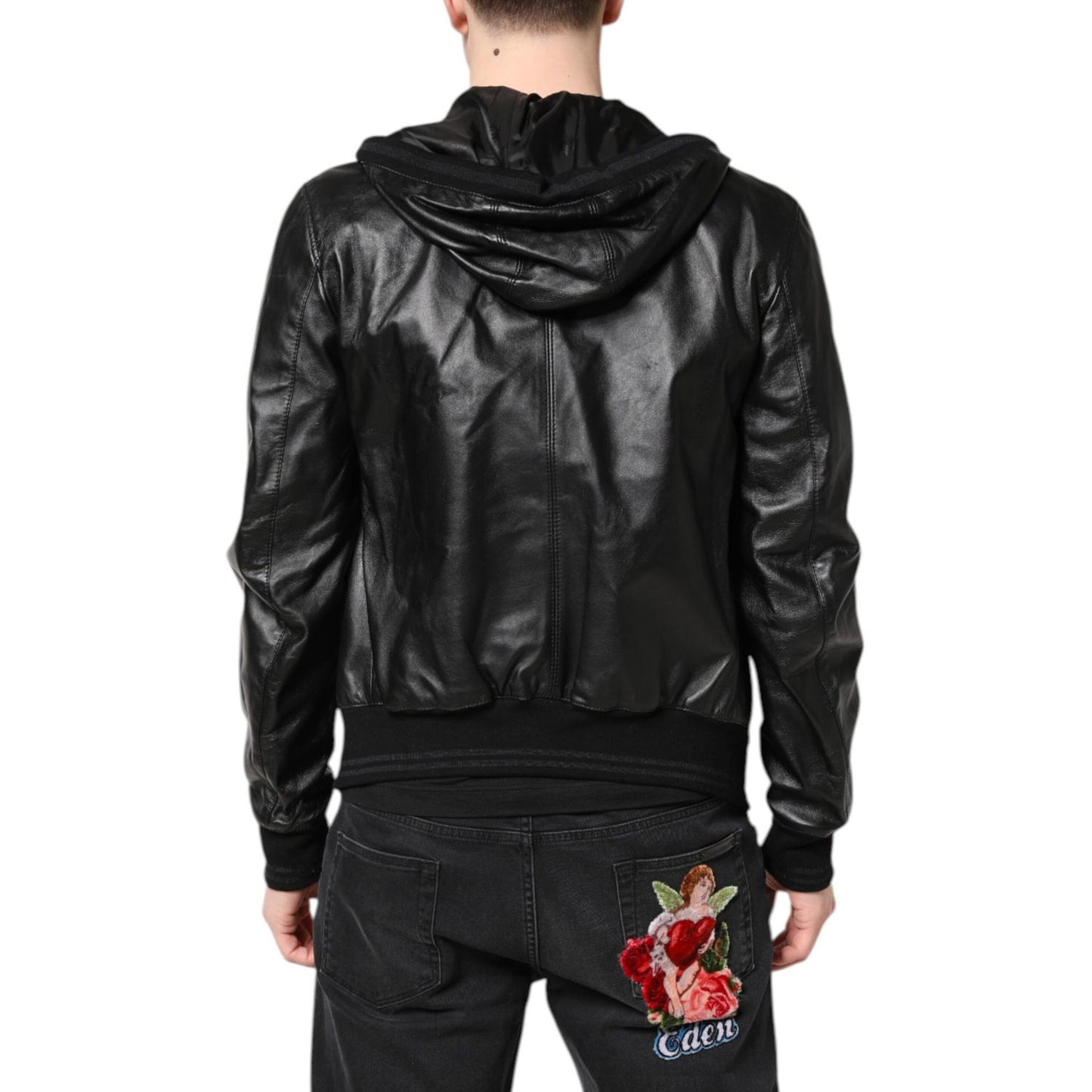 Dolce & Gabbana Black Lambskin Leather Full Zip Biker Jacket
