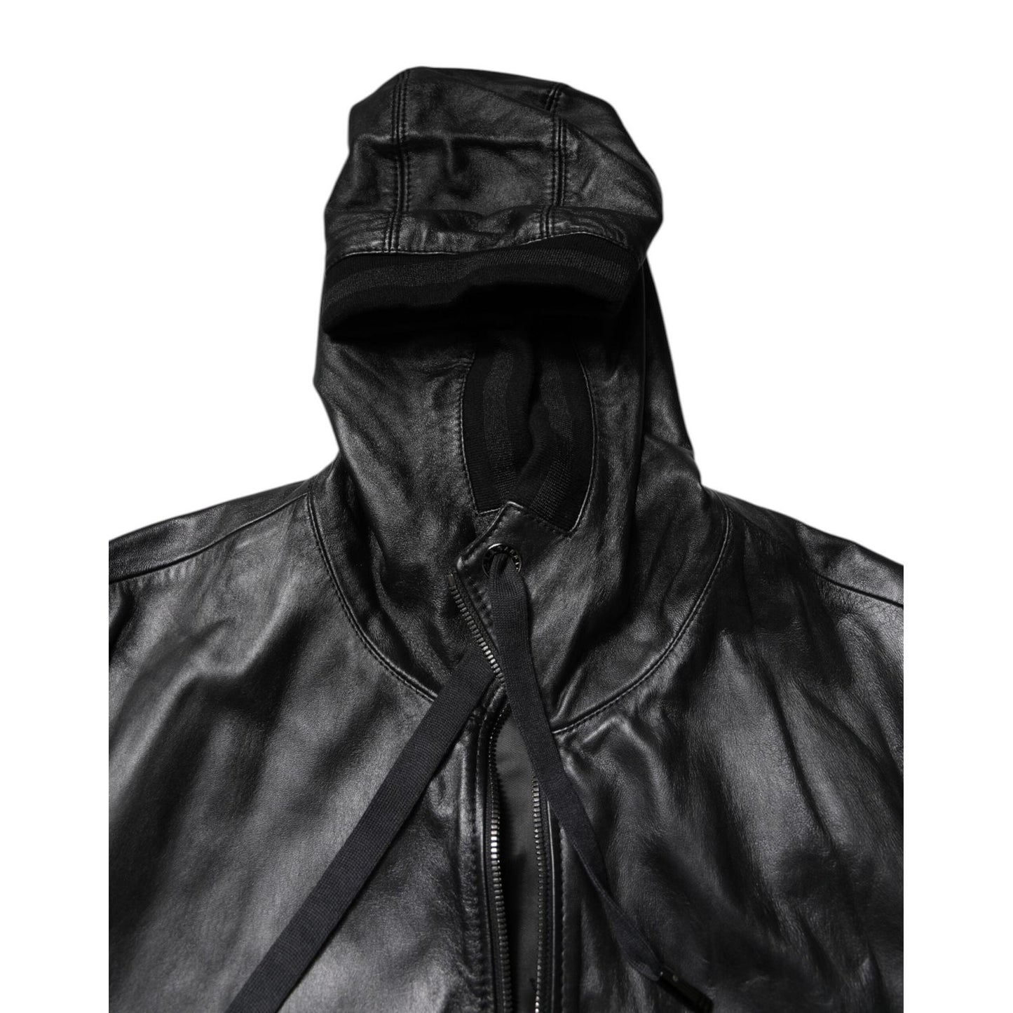 Dolce & Gabbana Black Lambskin Leather Full Zip Biker Jacket