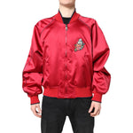 Dolce & Gabbana Red Floral Patch Full Zip Men Bomber Jacket JKT41417-54