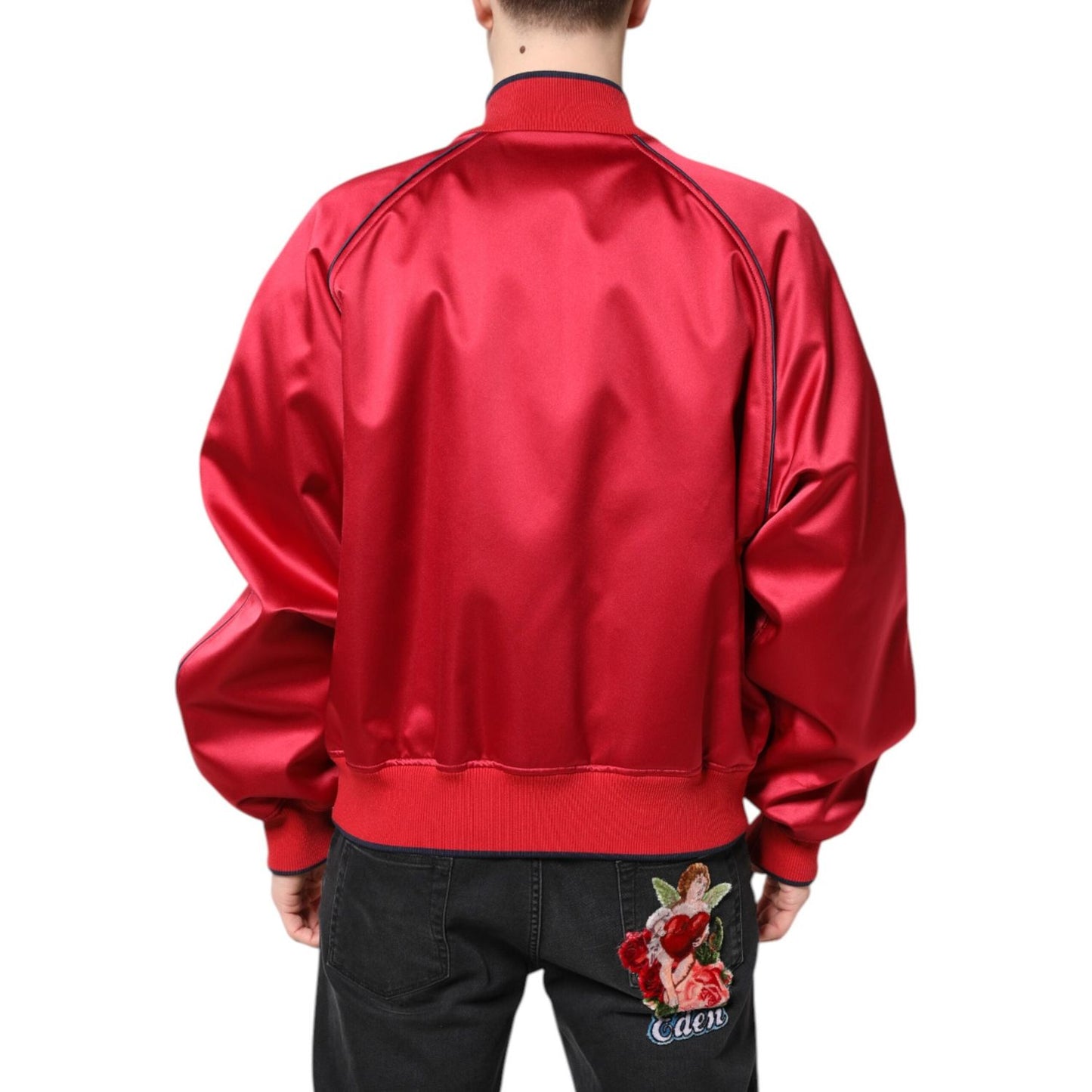 Dolce & Gabbana Red Floral Patch Full Zip Men Bomber Jacket JKT41417-54