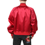 Dolce & Gabbana Red Floral Patch Full Zip Men Bomber Jacket JKT41417-54