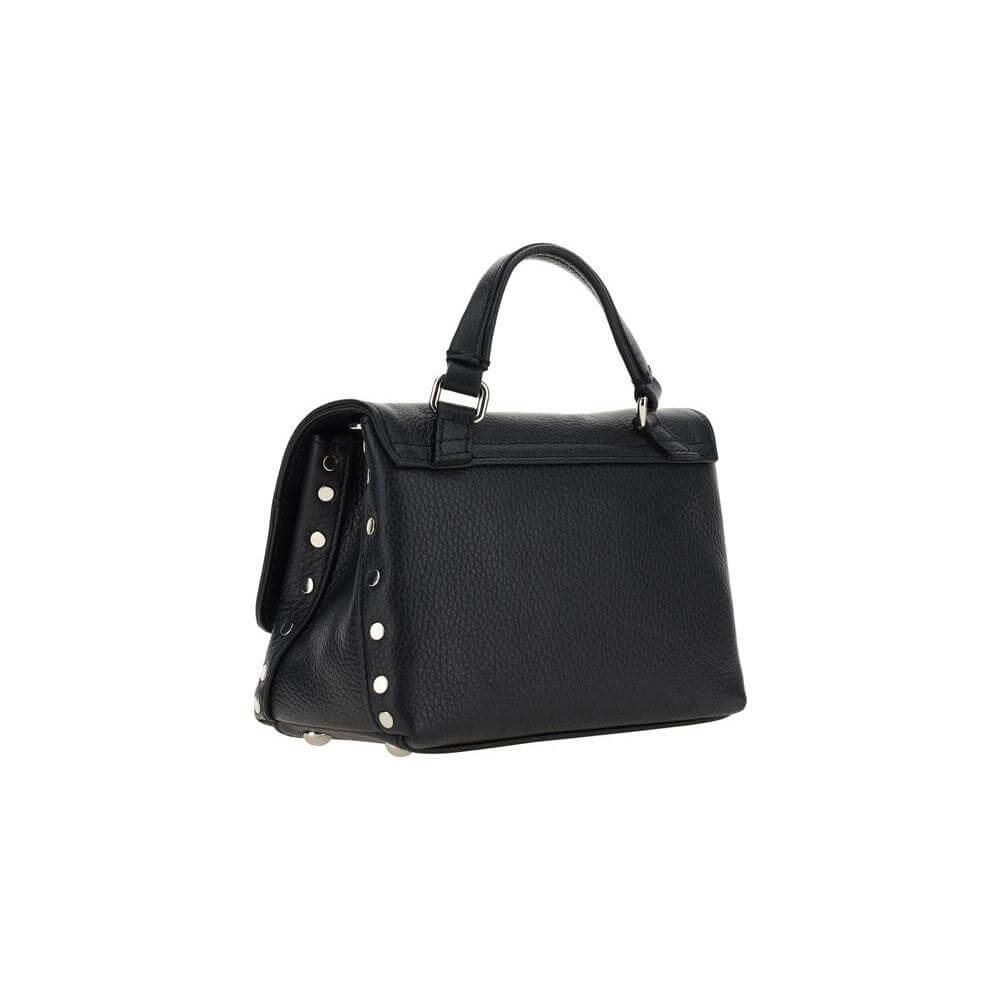 Black Zanellato Postina Daily Shoulder Bag with grained calfskin leather, metal studs, and adjustable strap.