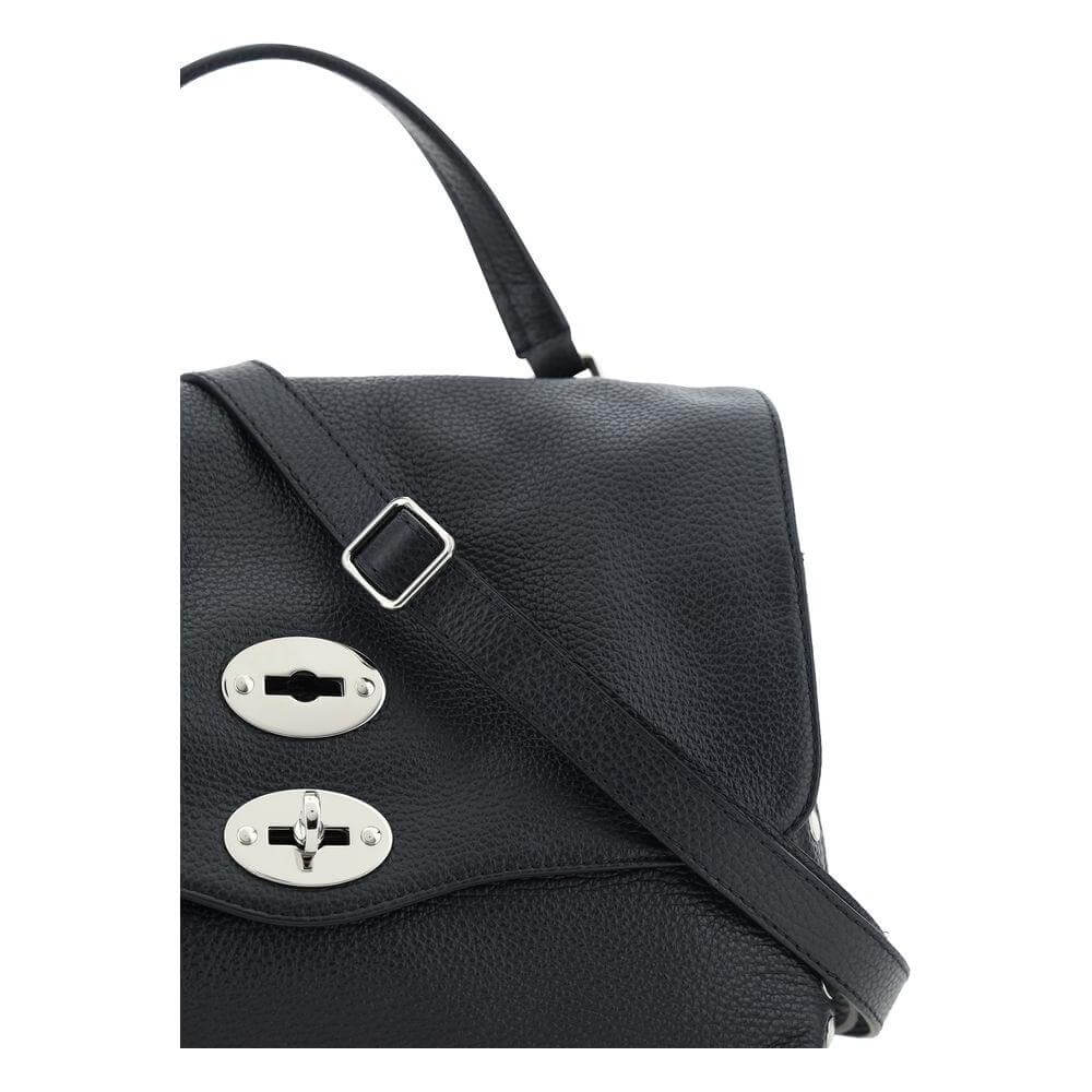 Zanellato Postina Daily Shoulder Bag in black calfskin with adjustable strap and silver hardware details.