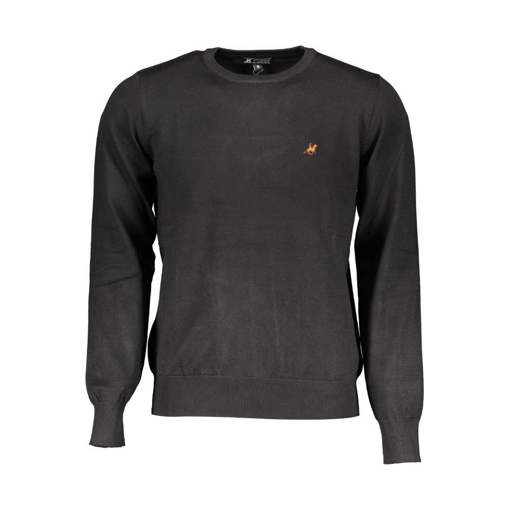 U.S. Grand Polo black nylon sweater with long sleeves, round neck, and embroidered logo