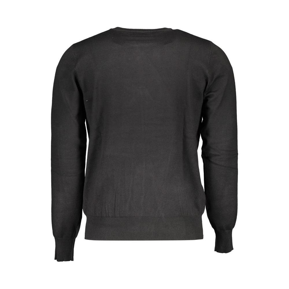 Back view of U.S. Grand Polo black nylon sweater with long sleeves, round neck, and embroidered logo.