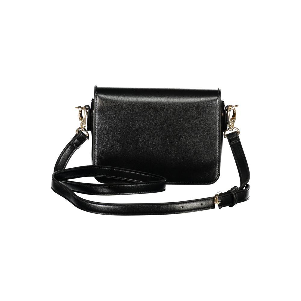 Valentino Bags black polyethylene women handbag with adjustable strap, featuring sleek design and automatic closure.