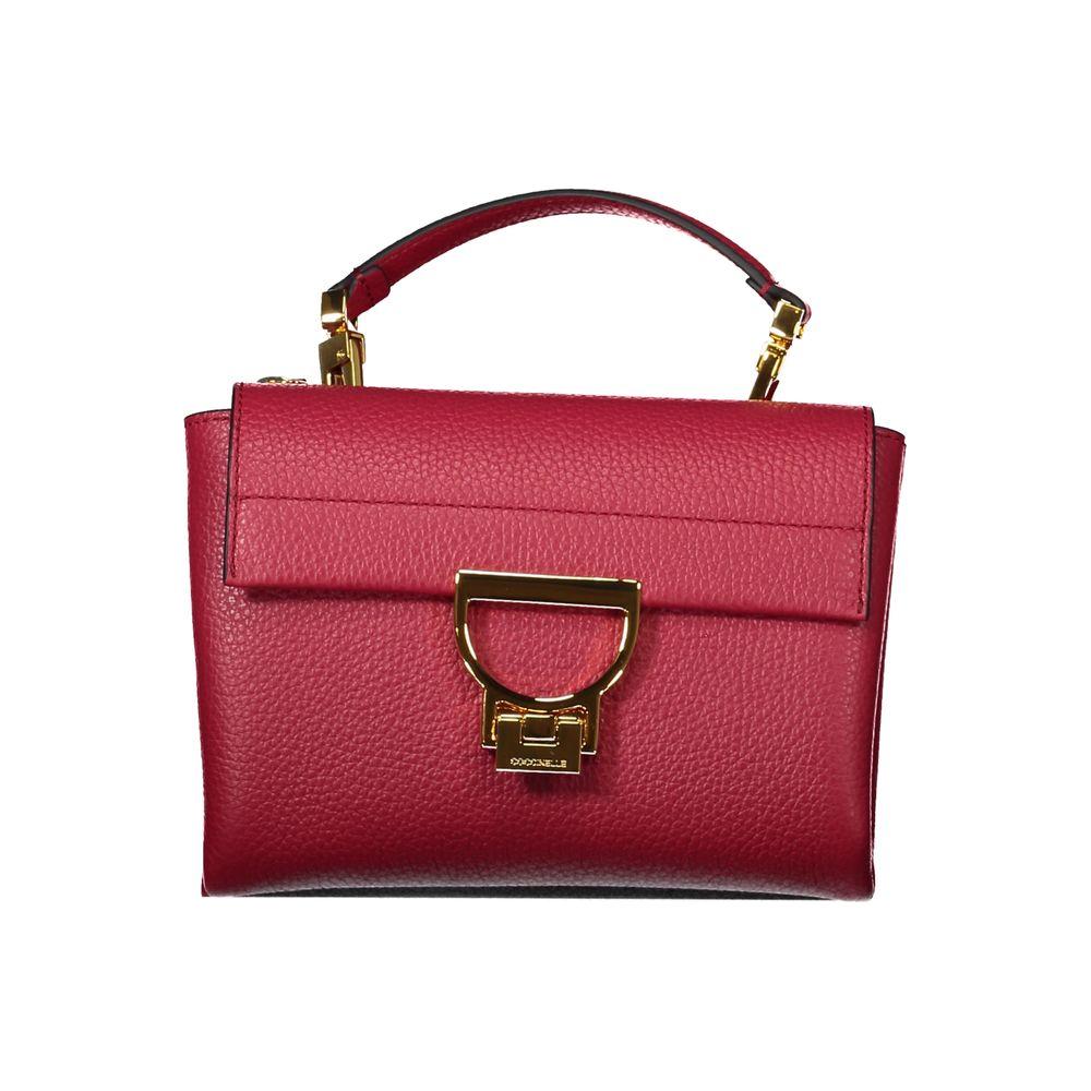 Coccinelle Red Leather Women Handbag with gold clasp and handle, featuring elegant Italian design and craftsmanship.